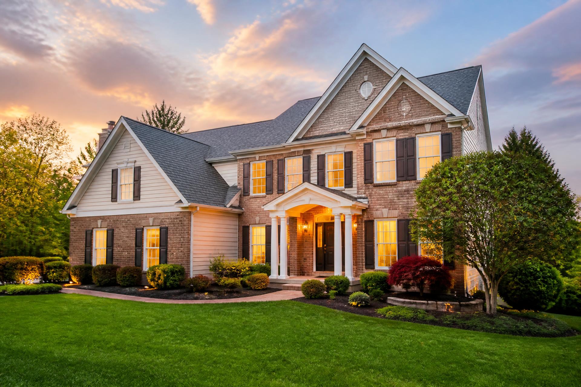Elegant Mid-Atlantic residential home at golden hour